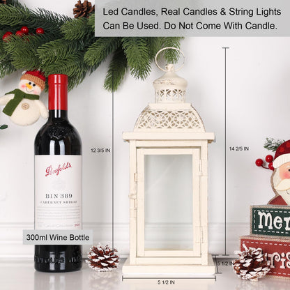 DECORKEY Lantern Decorative Indoor&Outdoor, 14.4'' Large Metal Candle Lanterns, Vintage Hanging Candle Holders Farmhouse Shelf Wedding Front Porch Patio Decor, Halloween Christmas Decorations for Home