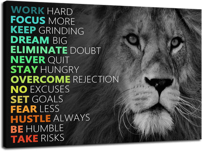Motivational Lion Canvas Wall Art for Office Colorful Poster Painting Artwork Inspirational Picture Print Wall Decor for Home Living Room Bedroom Workplace Wooden Framed Ready to Hang [24''Wx 36''H]
