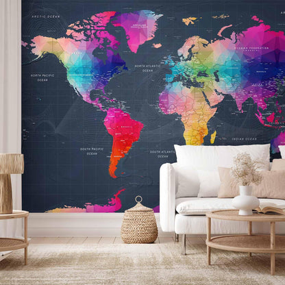 artgeist Wall Mural World Map 135"x101" - XXL Peel and Stick Self-Adhesive Wallpaper Removable Large Sticker Foil Wall Decor Print Picture Image Design Map of The World k-A-0126-a-a