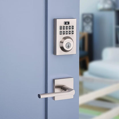 Kwikset 914 Contemporary Keypad SmartCode Electronic Deadbolt Smart Lock featuring SmartKey Security and ZigBee 3.0 Technology in Satin Nickel