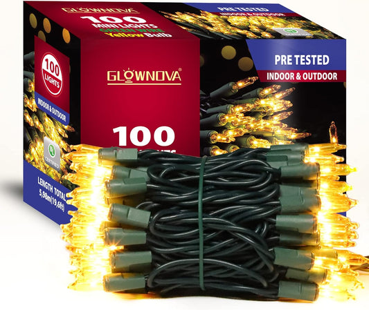 Green Wire, Yellow Incandescent Bulb 100 Mini String Lights for Indoor Christmas Tree Garland Birthday Wedding Party Festival Decoration