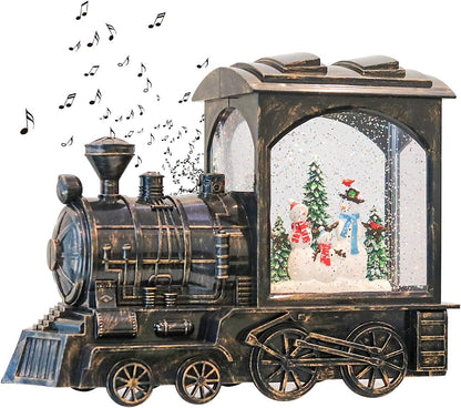 GenSwin Lighted Christmas Snow Globe Lantern, Battery Operated Snowman Musical Train LED Water Glittering with 6H Timer, Christmas Home Decoration Gift(Copper)