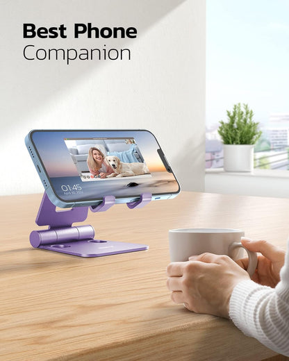 Nulaxy Dual Folding Cell Phone Stand, Fully Adjustable Foldable Desktop Phone Holder Cradle Dock Compatible with Phone 16 15 14 13 12 11 Pro Xs Xs Max Xr X 8, Nintendo Switch, All Phones - Purple
