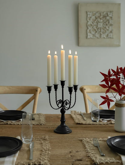 Sziqiqi Candelabra Black Candle Holders - 5 Arms Candlestick Centerpiece for Tables Vintage Candleholder Stand for Halloween Thanksgiving Decor