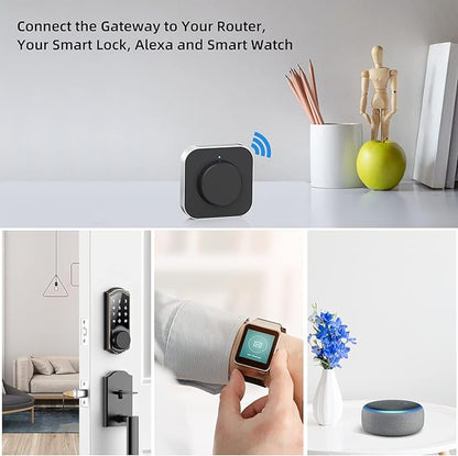 SMONET Smart Door Lock WiFi Gateway, Bluetooth Keyless Entry Electronic Door Lock Wi-Fi Bridge, Nextlock Smart Deadbolt WiFi Hub Compatible with Alexa