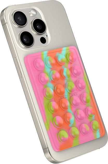 Suction Phone Case Mount, Sillicon Adhesive Phone Accessory for iPhone and Android, Hands-Free Fidget Toy Mirror Shower Phone Holder, Tiktok Videos and Selfies (Rainbow)