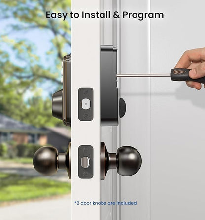 Veise Fingerprint Door Lock with 2 Knobs - Keyless Entry Door Lock with Handle, Electronic Keypad Deadbolt, Smart Front Handle Set, Auto-Locking, Waterproof, Easy Installation, Oil-Rubbed Bronze