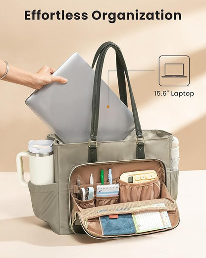 LOVEVOOK Laptop Lunch Tote Bag for Women, Work Bag with Insulated Lunch Compartment 15.6 Inch Laptop Bag with Cup Holder Large Lunch Bag for Teacher, Nurse, Office, Travel, College, Daily