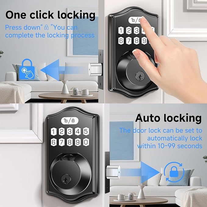keyless Entry Door Lock deadbolt with Handle Set-Front Fingerprint Smart Locks with 2 Lever Handles-Keypad Code Deadbolt -App Control,Auto Lock