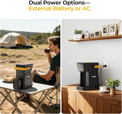 BougeRV Coffee Machine with 18V 8Ah Battery Powered Compatible with K Cup Coffee Pods & Ground, Cordless Coffee Maker for Travel Camping Outdoor Worker Home