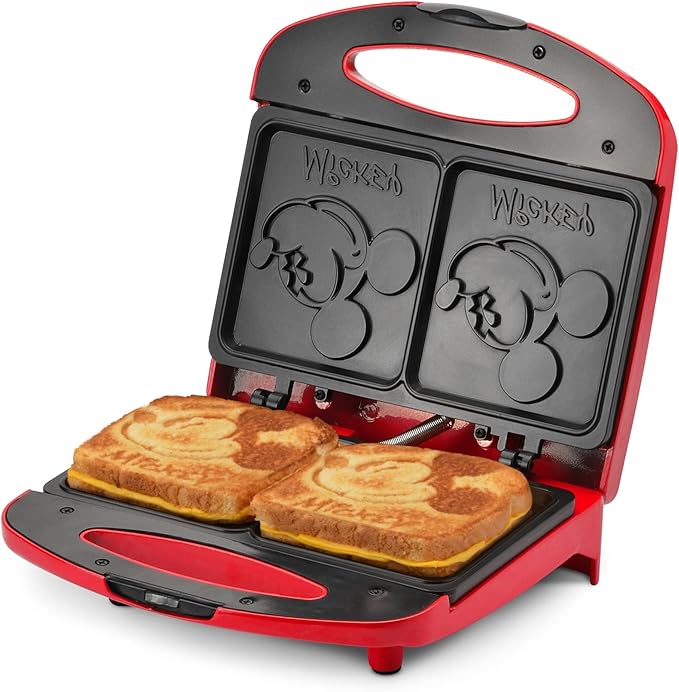 Disney Mickey Mouse Sandwich Maker by Select Brands - Electric Sandwich Maker with Nonstick Cooking Plates & Locking Lid - Cooking Appliance with Indicator Lights - Kitchen Essential for Home & Dorms