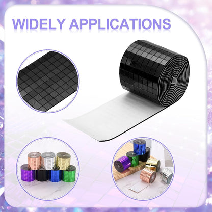 MECCANIXITY Self Adhesive Glass Mirror Mosaic Tiles 3200 Pcs 5 x 5 mm Disco Tiles for Craft Decoration Glass Mirror Disco Ball 2 Rolls (Black/Gold)
