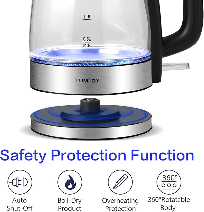 Glass Electric Kettle,1.7L Hot Water Boiler LED Lights, Comfy Touch Handle Wide Opening Cordless Tea Heater for making Tea Coffee (12872)