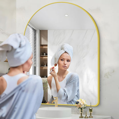 Arched Bathroom Mirror, 36"x48" Gold Arch Mirror for Bathroom, Wall Mounted Mirror, Gold Vanity Wall Mirror w/Metal Frame for Bedroom, Entryway, Living Room, Vertically Hanging or Leaning Against