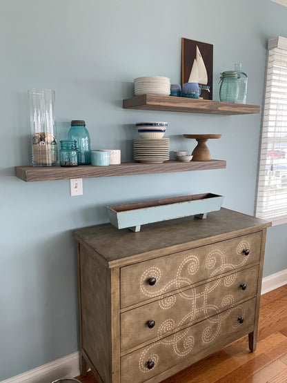 joelsantiques 54 Inch Wooden Floating Shelves for Wall - 54x6x2 in - Made of Natural Wood - Long Heavy Duty Rustic Wall Shelves for Bedroom - Perfect for Living Room, Kitchen - Gray - Grey