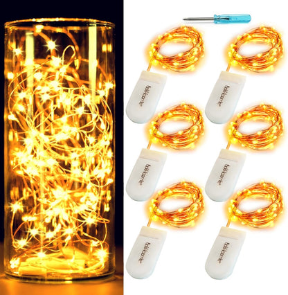 OakHaomie [6-Pack] 7Feet Starry String Lights,Fairy String Lights 20 Micro Starry LEDs On Copper Wire, 2pcs CR2032 Batteries Included,DIY Wedding Centerpiece,Party,Christmas Table Decor (Amber)