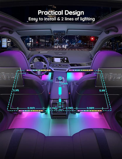 Govee Car LED Strip Lights, Smart RGBIC Interior Car Lights with APP Control, 4 Music Modes and 16 Million Colors, 2 Lines Design LED Lights for Car Decor, DC 12V