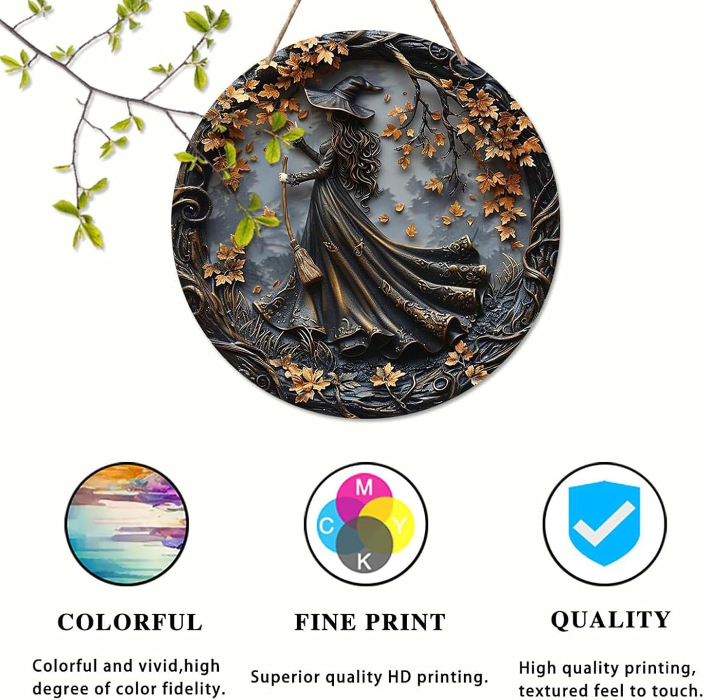 Fanyil/Olygee/Sherum/Shirem/Pubyfun/Glosrity/Libilin/Graddi/Solymody/Gowebs/Goredny/Vianys Witching Hour, Door Way Hanging Decor Halloween, 2D Wooden Round Witches Sign (B+C, ‎7.87")