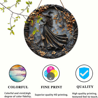 Fanyil/Olygee/Sherum/Shirem/Pubyfun/Glosrity/Libilin/Graddi/Solymody/Gowebs/Goredny/Vianys Witching Hour, Door Way Hanging Decor Halloween, 2D Wooden Round Witches Sign (C, 11.8")