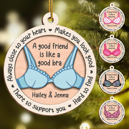 Personalized Best Friends Christmas Tree Ornament - 2 Layered Wooden Design, Custom Keepsake for Friends