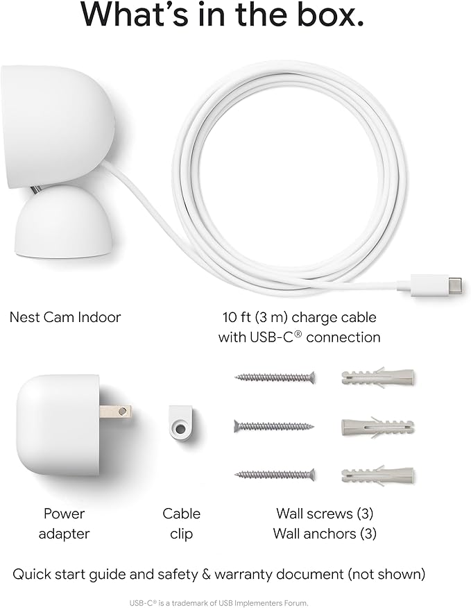 Google Nest Cam Indoor (Wired, 3rd Gen) - Security Camera with 2K Video and Gemini, Night Vision, 2-Way Audio, Works with Google Home - 2025 Model - Snow
