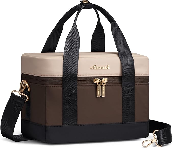 LOVEVOOK Insulated Lunch Bag for Women - Cute Lunch Box Cooler for Work, Picnic, and Beach, Coffee-khaki-black