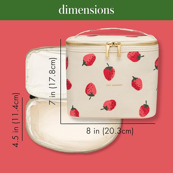 kate spade new york Beige Lunch Bag, Small Insulated Lunch Tote, Thermal Bag with Double Zipper and Carrying Handle, Strawberries
