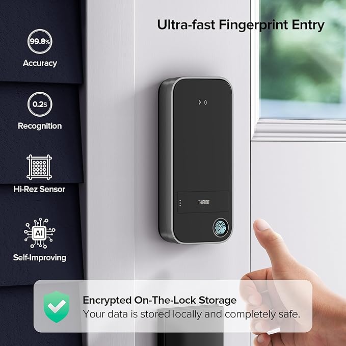 X1 Apple Home Key Tap to Unlock, Smart Keyless Entry Door Lock with Fingerprint, Touch Keypad Deadbolt Lock Works with HomeKit Over Thread (Border Router), IP65 Weatherproof, Gray