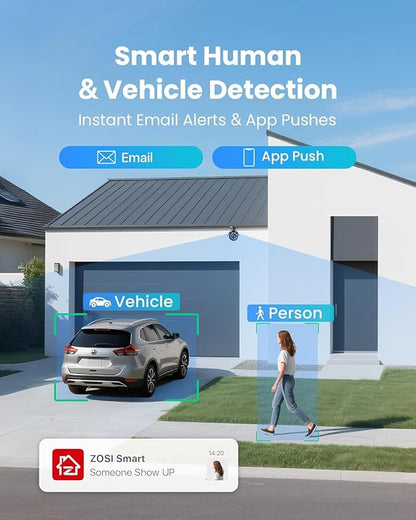 ZOSI 16CH H.265+ 1080P Home Security Camera System with AI Human/Vehicle Detection,8pcs 2.0MP Indoor Outdoor CCTV Bullet Dome Cameras,80ft Night Vision,16 Channel DVR with 2TB HDD for 24/7 Recording