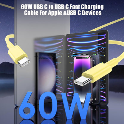3-Pack Yellow [3.3FT+6.6FT+10FT] 60W USB C to USB C Cable, Type C Fast Charging Cable for iPhone 16 15 Pro Plus Pro Max，for Galaxy S24 S23, for iPad Pro/Air, for MacBook Pro/Air and More