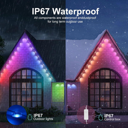 Permanent Outdoor Lights,Intelligent RGB+IC Outdoor Lights with a Wide Range of Scene Modes, IP67 Waterproof, Patio, Eave, Outdoor Decorations,with App/Remote Control (50FT)