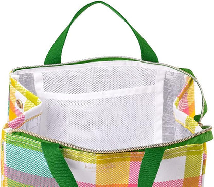 kate spade new york Portable Soft Cooler Lunch Bag, Thermal Tote with Insulated Interior Lining and Storage Pocket, Lunch Tote for Women, Spring Plaid