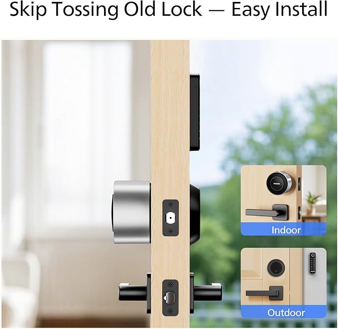 Philips WiFi Smart Deadbolt Lock with Fingerprint Keypad, APP Remote Control, Sliver