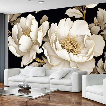 Vintage Peony Buds and Leaves Floral Seamless Pattern Wallpaper for Bedroom, Living Room, Bathroom Wall Backgrounds(Non-self-Adhesive)