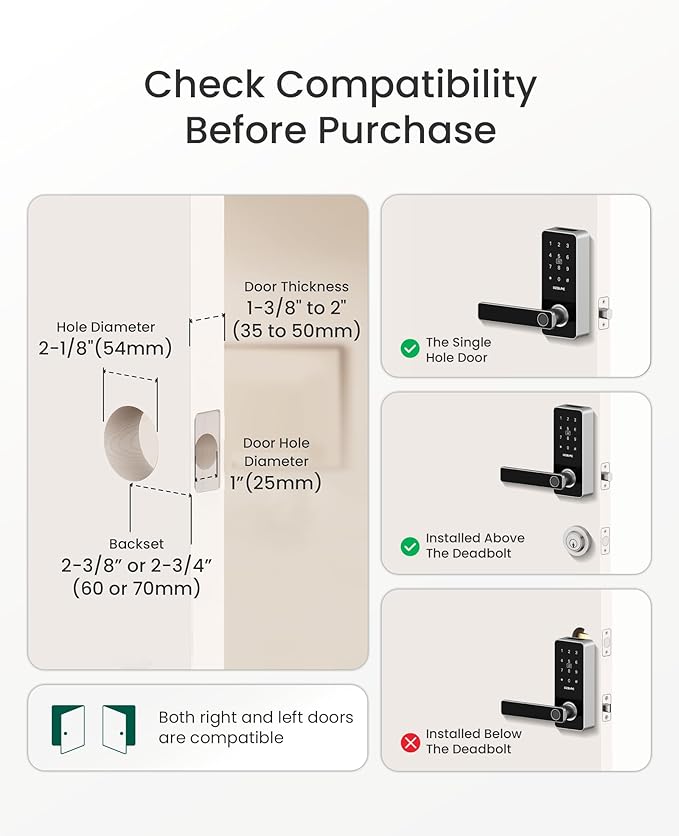 DESLOC B200L Fingerprint Smart Lock with Handle, Keyless Entry Door Locks for Front Door and Bedrooms, App Control, Touchscreen Keypad, Auto-Lock, 12-Month Battery, Emergency Power Port, IP54 Silver