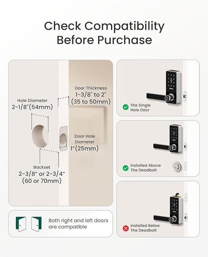 DESLOC B200L Fingerprint Smart Lock with Handle, Keyless Entry Door Locks for Front Door and Bedrooms, App Control, Touchscreen Keypad, Auto-Lock, 12-Month Battery, Emergency Power Port, IP54 Silver