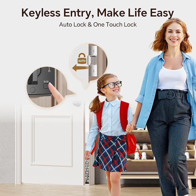 Keyless Entry Door Lock Set WiFi Smart App Control Door Lock for Front Door Keypad Deadbolt with 2 Knobs Auto Lock One Time Codes Easy Install, Black