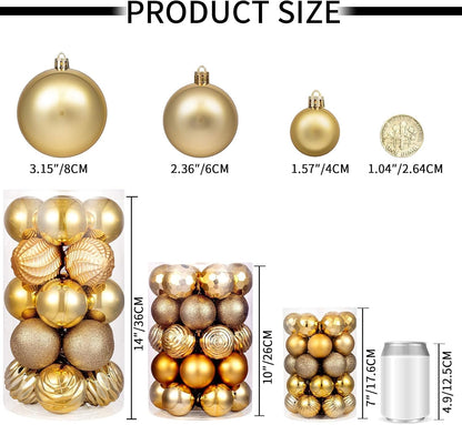 XmasExp 60mm/2.36" Christmas Ball Ornaments Shatterproof Christmas Ornaments Set Decorations for Xmas Tree Balls - 24ct (2.36'', Gold)