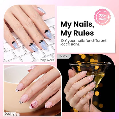 Beetles Gel Almond Nail Tips Short, Curve-EX 640pcs 16 Sizes, Etch-X Half Matte Full Cover Soft Acrylic False Press on Nail Tips Easy DIY Nail Extension Art Salon for Curved & Natural Nail Beds
