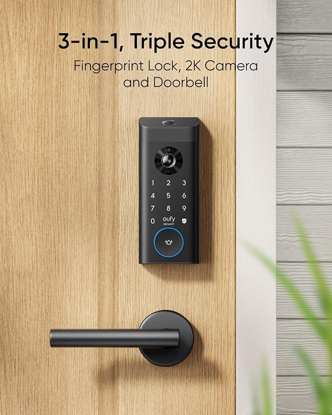 eufy Security Video Smart Lock E330, 3-in-1 Camera+Doorbell+Fingerprint Keyless Entry Door Lock, Smart Built-in Wi-Fi Deadbolt for Front Door, Auto Lock, App Remote Control, Easy Installation