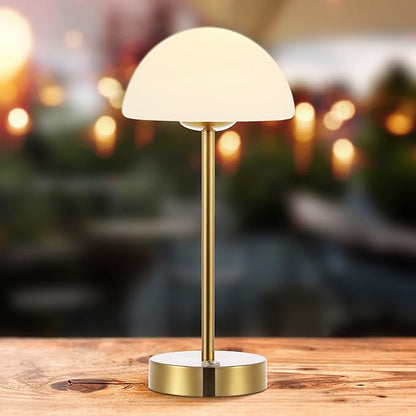 JONATHAN Y 12.5" Brass Gold/White Modern Rechargeable Portable LED Table Lamp, Cordless Dimmable Touch Accent Lamp with White Frosted Glass Shade for Bedroom Living Room Bar Vanity (JYL7109C)