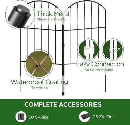 Goovilla Garden Fence, Total 27ft(L) x 24in(H) Garden Fencing Animal Barrier, 25 Pcs Rustproof Metal Fence Panels, Black No Dig Fence, Decorative Garden Fences and Borders for Dogs, Flower Bed, Patio