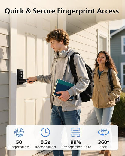 Philips Wi-Fi Smart Door Lock with Handle, Keyless Entry Door Lock for Front Door Lock Set with App Remote Control, Fingerprint Door Handle Lock, Touchscreen Keypad Lever Lock Front Door Handle