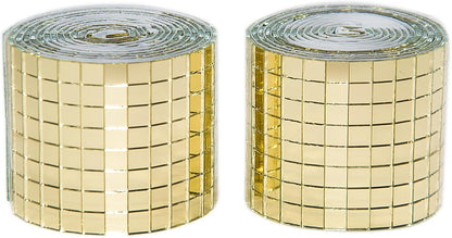 Gold Self-Adhesive Glass Mirror Mosaic Tiles, 5 x 5 mm Square Mirror Tiles, 3200 Pieces Disco Ball Tiles for DIY Craft, 2 Rolls Disco Mirror Tiles for Interior, Art Collage, Card Making, Cups