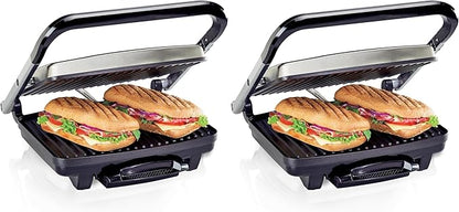Hamilton Beach Panini Press,Sandwich Maker & Electric Indoor Grill,Upright Storage,PFAS-Free Nonstick Easy Clean Grids,Stainless Steel (25410),(Pack of 2)
