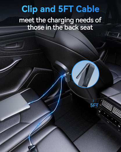 Rocoren 105W 6-Port Multiport Car Charger, PD Fast USB C Car Charger for Multiple Devices,Cigarette Lighter Adapter Car Travel Essentials for Road Trips with 5FT Cable,Car Accessories for iPhone 16/15