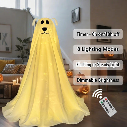 DAZONGE Halloween Decorations, Light-Up Freestanding Spooky Ghost Dog with Remote String Lights Battery Operated, Halloween Ghost Dog for Front Door Porch Yard Lawn Home Party