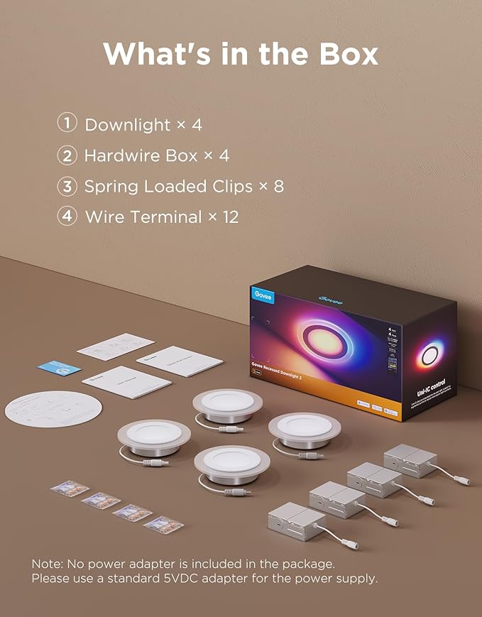 Govee Smart Recessed Lighting 4 inch, RGBIC LED Recessed Light Compitable with Matter and Alexa, 2700K-6500K Dimmable 900LM Canless Downlight with Junction Box for Bedroom, 4 Pack