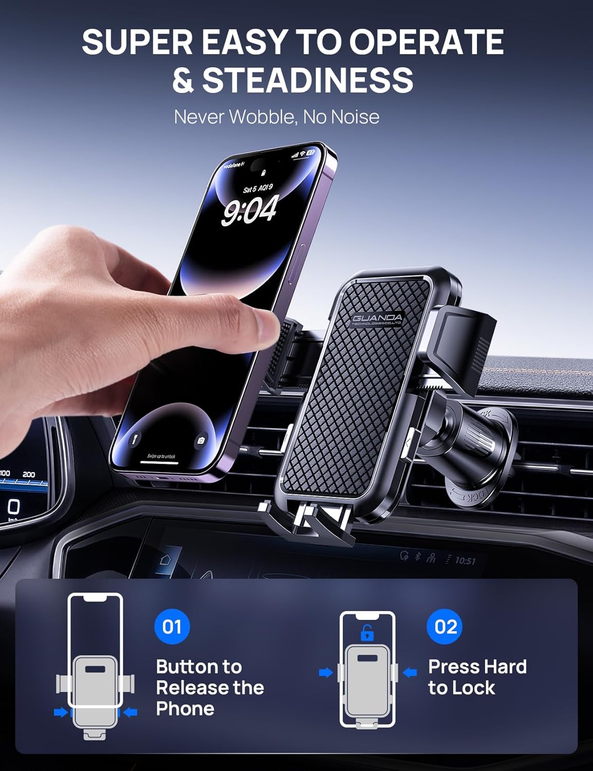 Car Phone Holder Mount for Air Vent, [Never Shake Hook Clip] 360° Adjustable Vent Clip, Compatible with Big Phones,Thick Cases, Phone Holders for Your Car–Fits iPhone, Samsung and Android