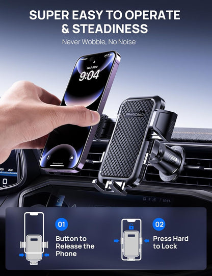 Car Phone Holder Mount for Air Vent, [Never Shake Hook Clip] 360° Adjustable Vent Clip, Compatible with Big Phones,Thick Cases, Phone Holders for Your Car–Fits iPhone, Samsung and Android